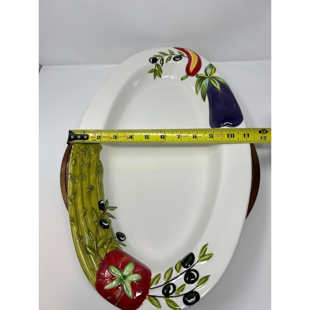 Oval Serving Platter‎ Vegetable Decor Ceramic Italian Inspired Farmhouse Kitchen - Picture 6 of 9